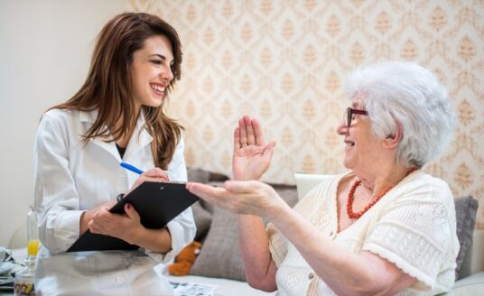 Knowing the difference between Home Health and Home Care (or Private Duty) can help you determine the right care option for your senior loved one. Here, a Home Health nurse talks to her senior patient.