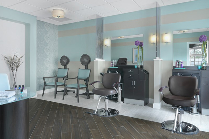 Photo of Bethesda Hawthorne spa with teal walls and salon chairs