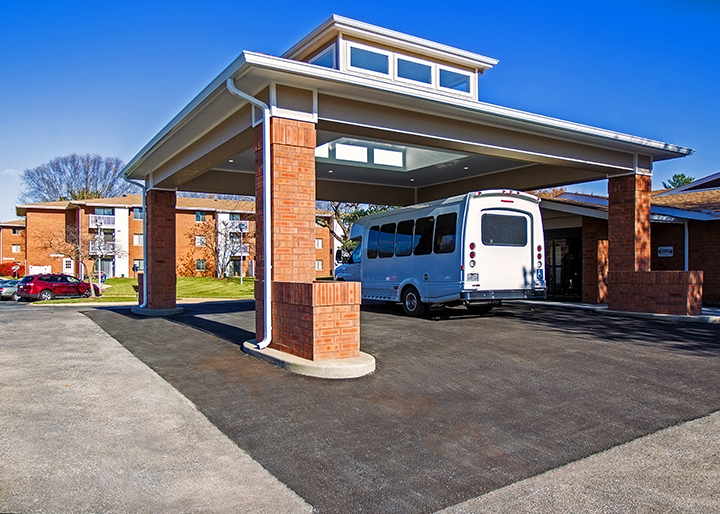 Village North outdoor view of west entrance