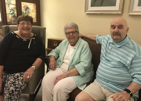 Bethesda Terrace Residents Joan, Aldy, and Milt celebrate national friendship day.