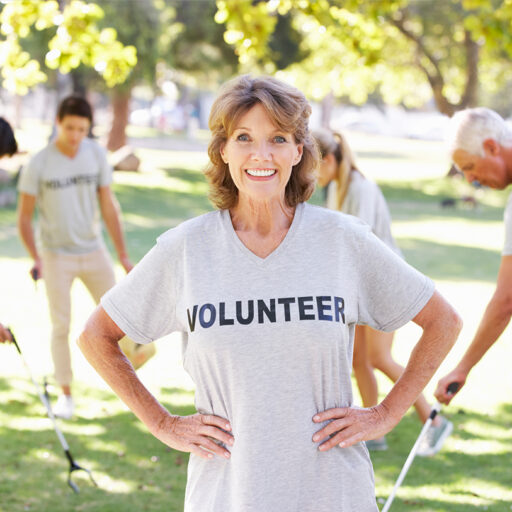 A middle aged female volunteer at Bethesda
