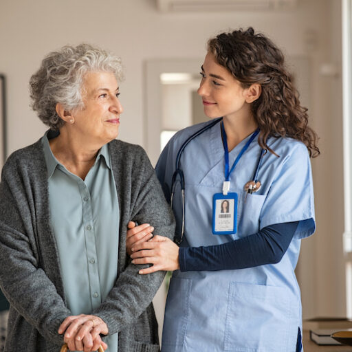 caregiver talking to older woman about bladder health