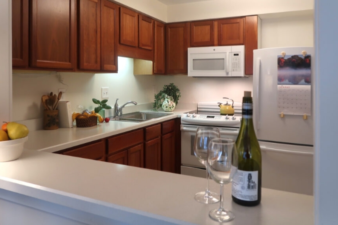 view of kitchen with wood cabinets and countertops