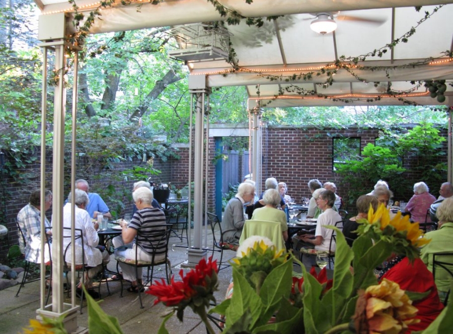people dining on an outdoor patio