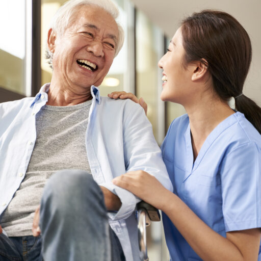 Certified caregiver assisting senior