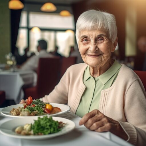 Senior woman eating a healthy salad