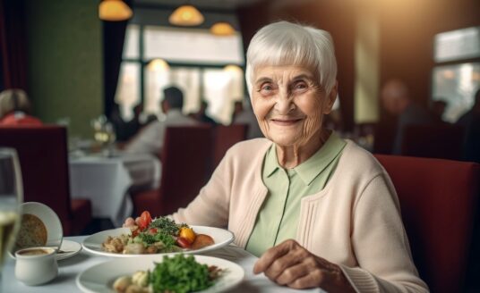 Senior woman eating a healthy salad