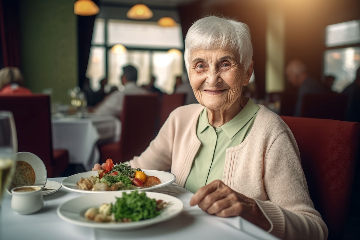 Senior woman eating a healthy salad