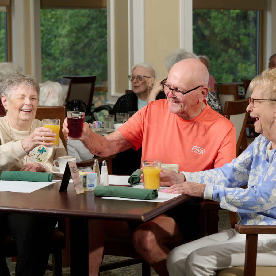Bethesda Terrace residents socializing in the dining room
