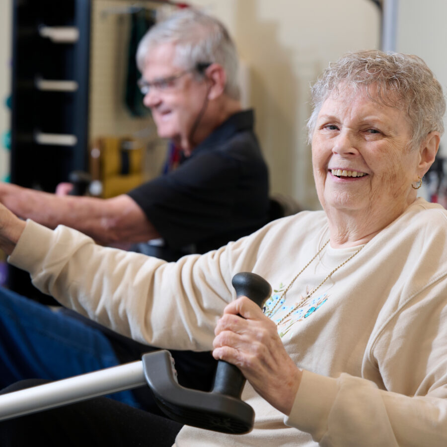 Bethesda Terrace resident using gym equipment in fitness center