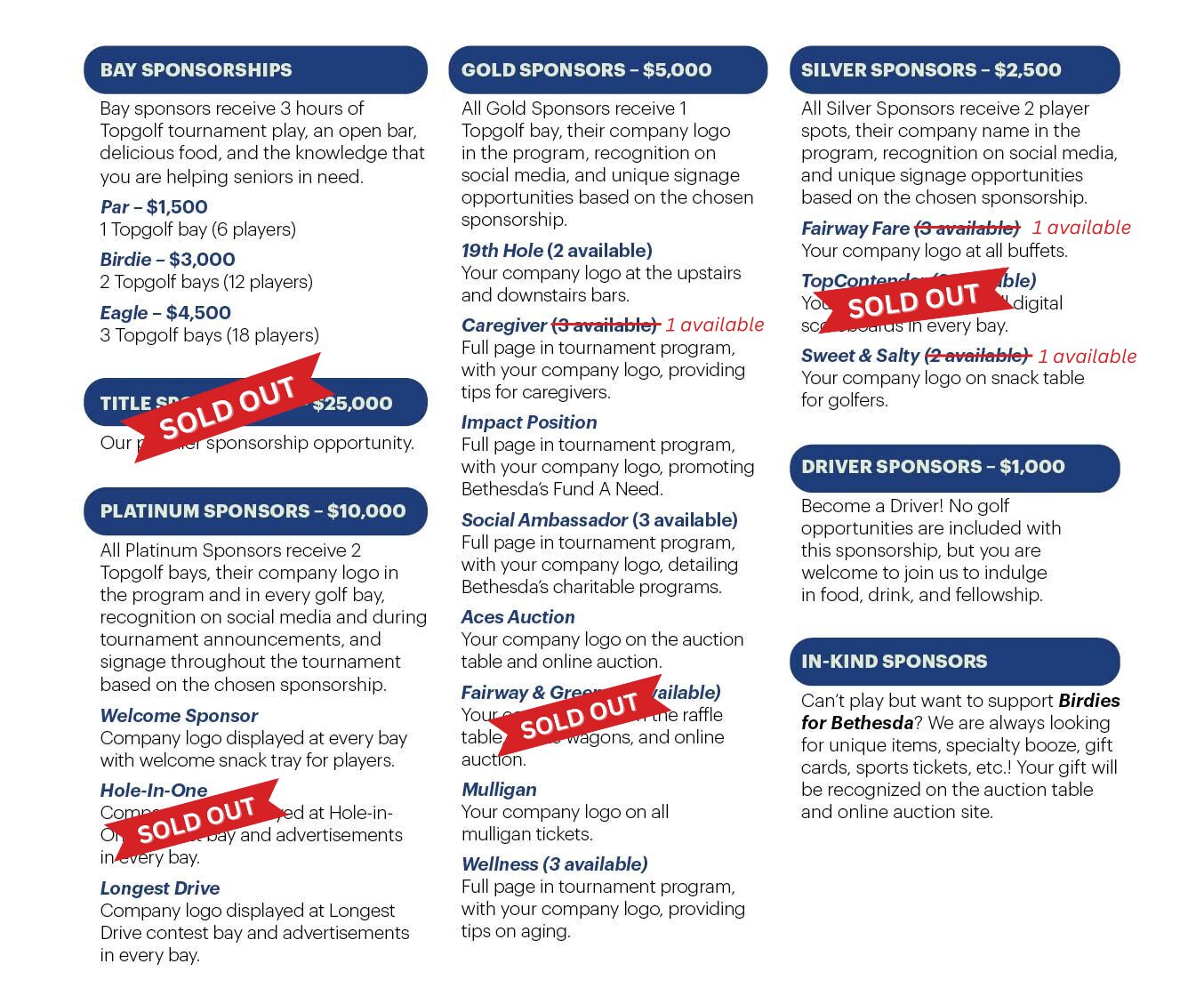 Birdies for Bethesda 2026 Sponsorships